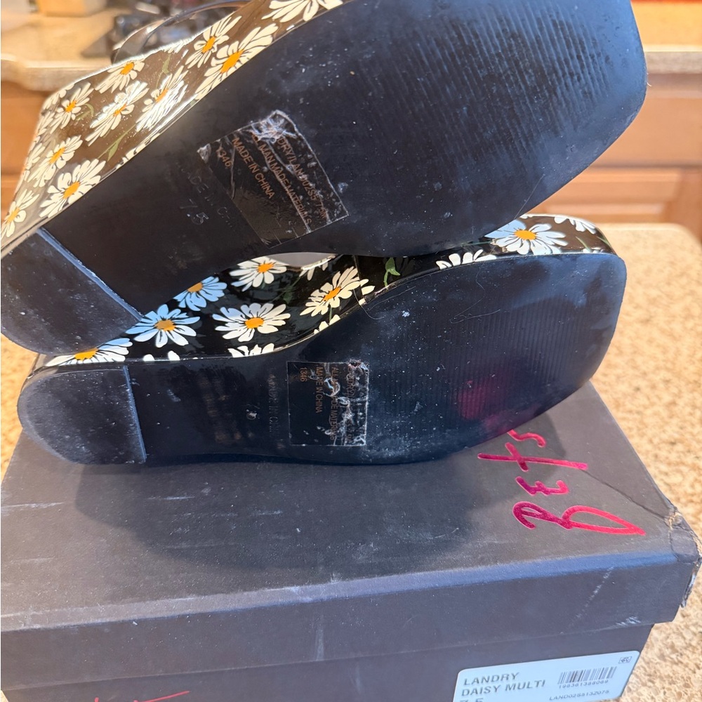 Black Daisy Wedge Sandals - Picture 9 of 10